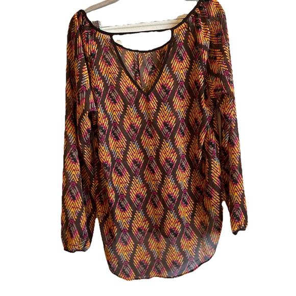 Blu Pepper By Anthropologie Blouse Women L Sheer Fairycore Boho Aztec Sheer 80s - Picture 8 of 15